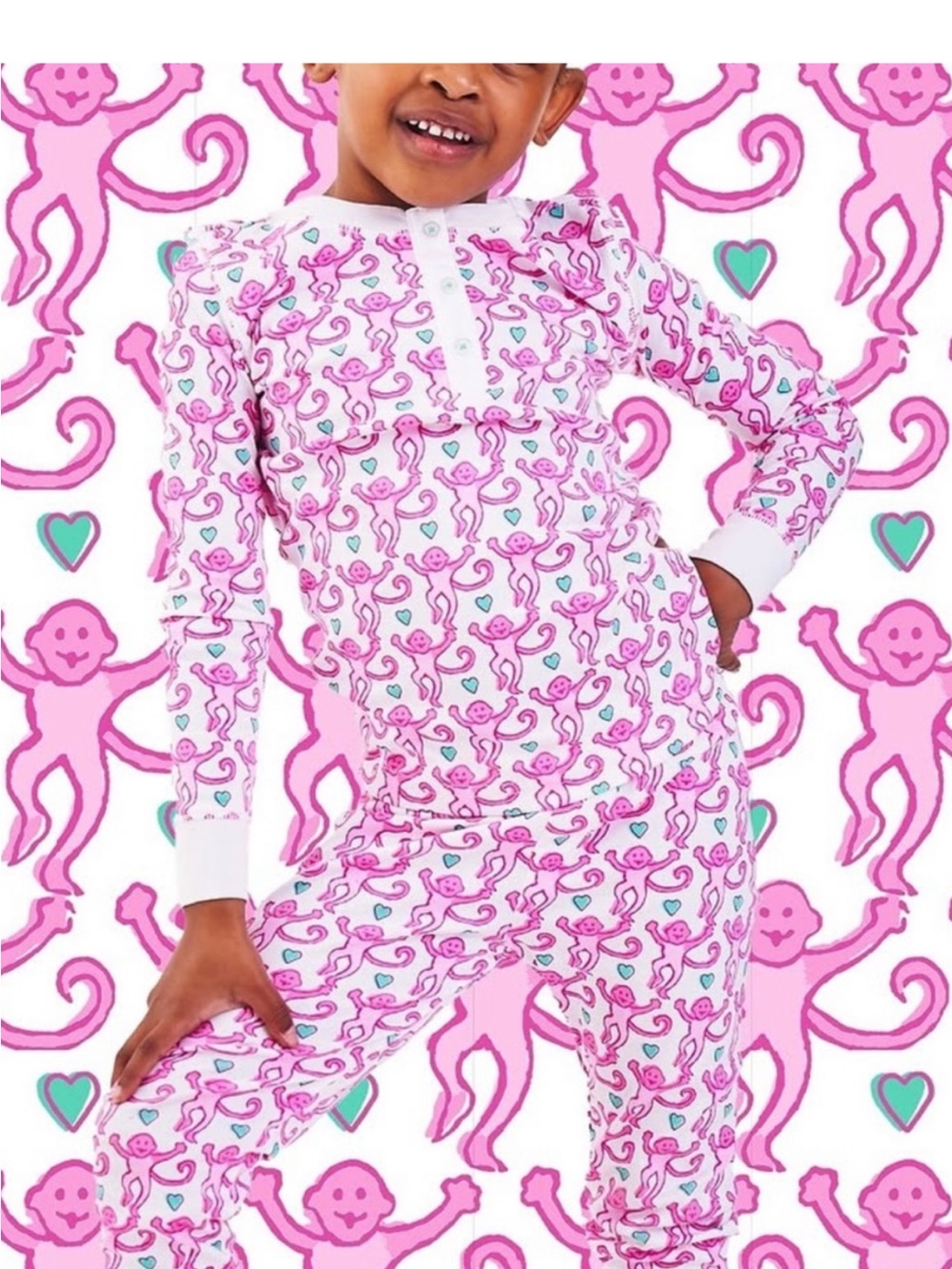 Roller Rabbit kids Bubblegum Monkey Pajama Set